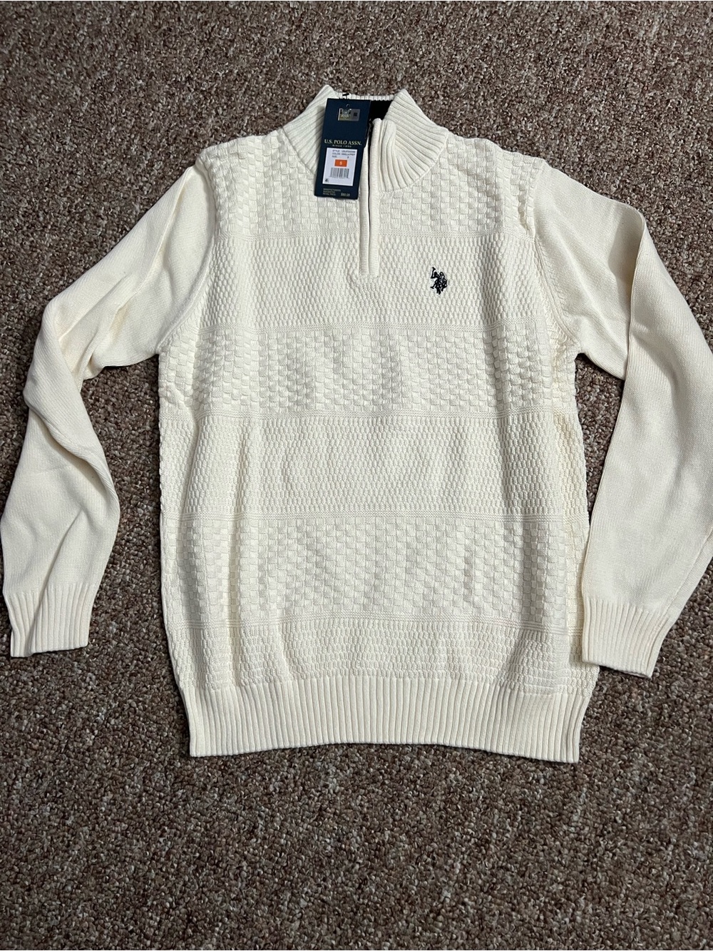 U.S. Polo Assn. Men's Cream Half-Zip Textured Knit Sweater